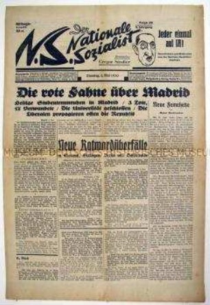 Nationalsozialistische Tageszeitung "Der Nationale Sozialist" u.a. über Straßenkämpfe in Deutschland und Unruhen in Spanien