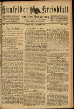 Ausgabe vom Samstag, den 22. September 1923.