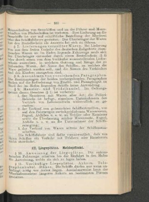 III. Liegeplätze. Meldepflicht.