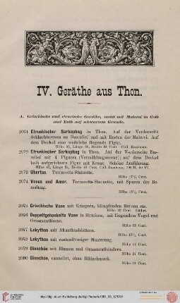 IV. Arbeiten in Thon (Nr. 2071-2586)