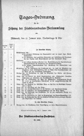 Tages-Ordnung, 12. Januar 1898