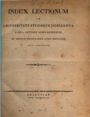 Index lectionum in Universitate Studiorum Jagellonica. 1818/19