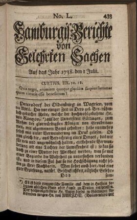No. L. Auf das Jahr 1738. den 1 Julii. - No. LVIII. Auf das Jahr 1738. den 29 Julii.