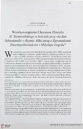 69: Wniebowstąpienie Chrystusa Henryka H. Siemiradzkiego w kościele przy via San Sebastianello w Rzymie : kilka uwag o Zgromadzeniu Zmartwychwstańców i Mikołaju Gogolu =