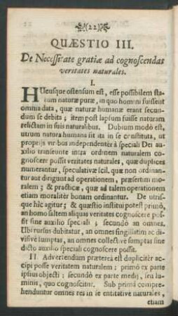 Quaestio III. De Necessitate gratiae ad cognoscendas veritates naturales.