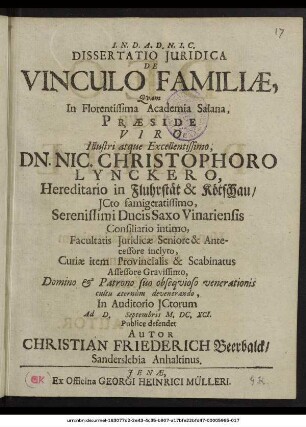 Dissertatio Iuridica De Vinculo Familiae