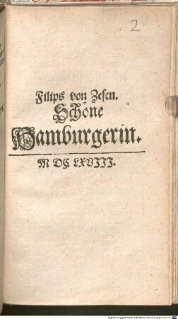 Filips von Zesen. Schöne Hamburgerin
