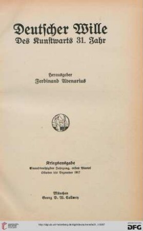 31,1: Deutscher Wille: des Kunstwarts
