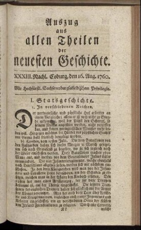 XXXIII. Nachl. Coburg, den 16. Aug. 1760.