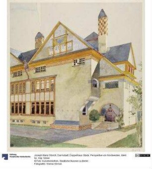 Darmstadt, Doppelhaus Stade, Perspektive von Nordwesten