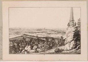 Blick vom Keulenberg bei Königsbrück in der Westlausitz, mit dem Augustobelisk, aus Richters "70 Mahlerischen An- und Aussichten ..."