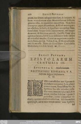 Eryci[i] Puteani Epistolarum Centuria III.