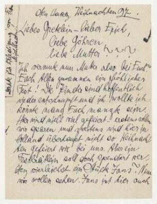 Brief von Hannah Höch und Til Brugman an Grete König. Den Haag