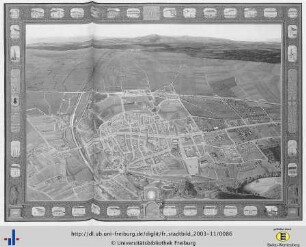 Vogelschauplan der Stadt Freiburg von Osten, 1852
