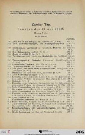 Zweiter Tag. Samstag, den 23. April 1938. Beginn 3 Uhr (Nr. 231-482)