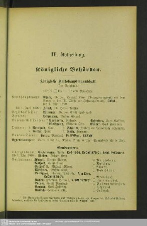IV. Abtheilung. Behördenverzeichnis : IV. Abtheilung. Königliche Behörden