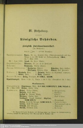 IV. Abtheilung. Behördenverzeichnis : IV. Abtheilung. Königliche Behörden