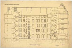 Wohnhaus mit Volkskaffeehaus Chausseestraße, Berlin: Rechter Seitenflügel Längsschnitt