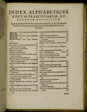 Index Alphabeticus Rerum Praecipuarum. Et Locorum Difficilium.