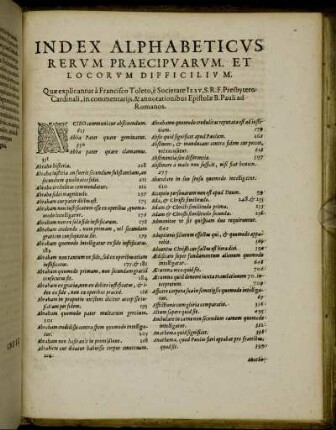 Index Alphabeticus Rerum Praecipuarum. Et Locorum Difficilium.