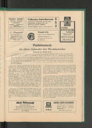 Plattdeutsch die ältere Schwester des Hochdeutschen