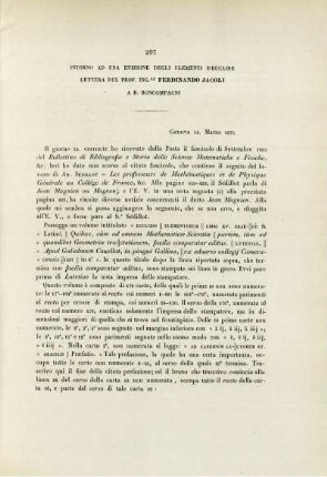 Intorno ad una edizione degli Elementi d' Euclide. Lettera del prof. Ing. Ferdinando Jacoli.