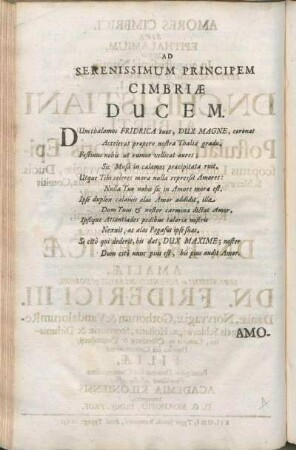 Ad Serenissimum Principem Cimbriæ Ducem.