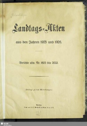 2.1922/26,3: Landtags-Akten / Berichte