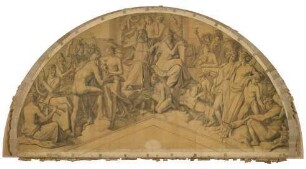 Die Aufnahme des Herakles in den Olymp, Bogenfeld. Karton zu den Deckenbildern der Münchner Glyptothek