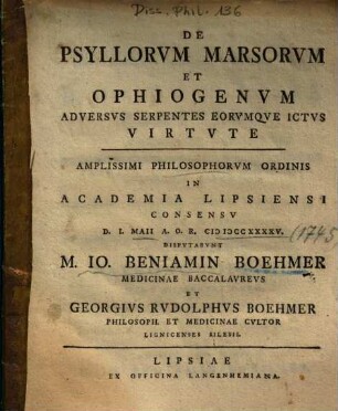 De Psyllorvm Marsorvm Et Ophiogenvm Adversvs Serpentes Eorvmqve Ictvs Virtvte