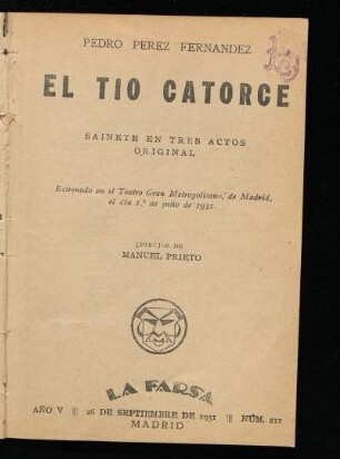 El tío catorce : sainete en tres actos