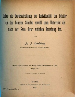 Programm : für das Schuljahr ... ; womit zu den ... in der Aula des Gymnasiums stattfindenden öffentlichen Prüfungen ergebenst einladet. 1876/77 = 39