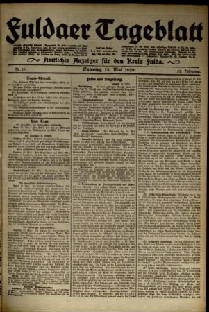 Ausgabe vom Samstag, den 15. Mai 1920.