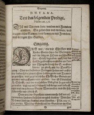 Text der folgenden Predigt. Psalm 126, v. 5. 6.