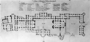 Parterre von Schloss Neuschwanstein (Grundriss) : Parterre von Schloss Neuschwanstein (Grundriss) Zeichnung (nach 1864). Herrenchiemsee: König Ludwig II.-Archiv