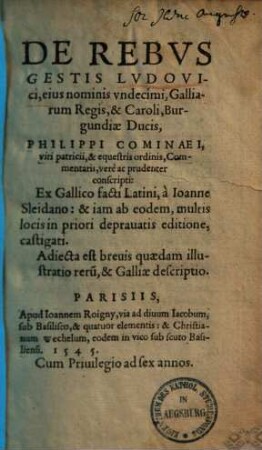 De rebus gestis Ludovici XI Galliarum regis & Caroli, Burgundiae ducis, commentarii