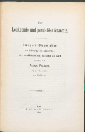 Über Leukaemie und perniciöse Anaemie