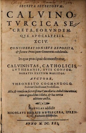 Secreta Secretorum : Calvino-Turcica secreta