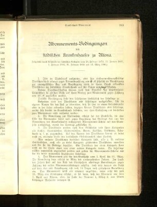 Abonnements-Bedingungen des städtischen Krankenhauses zu Altona.
