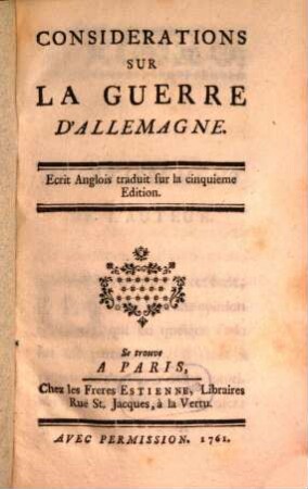 Considerations sur la Guerre d'Allemagne