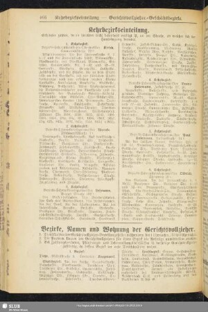 Bezirke, Namen und Wohnung der Gerichtsvollzieher