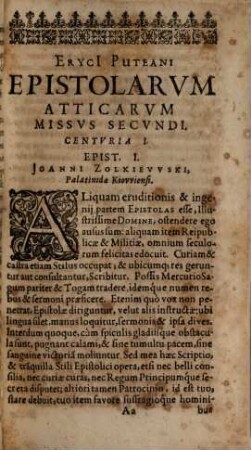 Eryci[i] Puteani Epistolarum Atticarum Missus Secundi : In Centvrias Tres Divisi