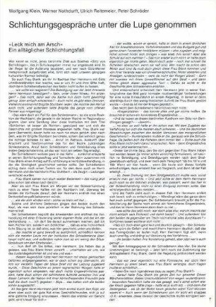 Schlichtungsgespräche unter die Lupe genommen