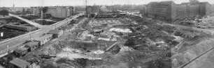 180° Panorama, Blick Richtung Süd auf die Baugrube GSW-Hochhaus. Berlin-Kreuzberg, Rudi-Dutschke-Straße