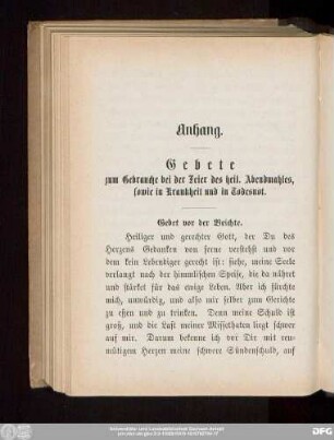 Anhang. Gebete zum Gebrauche bei der Feier des heil. Abendmahles, sowie in Krankheit und Todesnot.