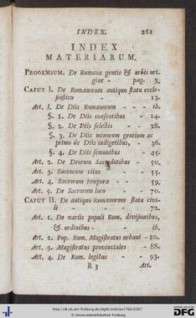 Index Materiarum.
