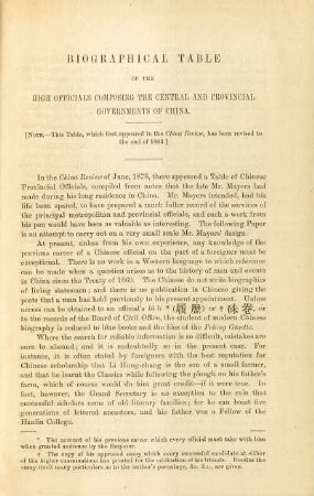 Biographical table of the high officials composing the central and provincial governments of China