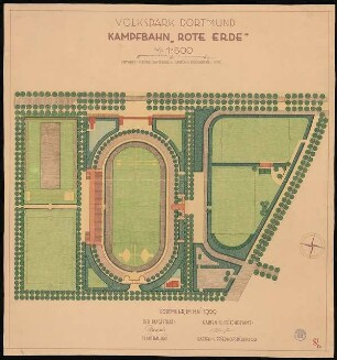 Volkspark, Dortmund: Lageplan Kampfbahn »Rote Erde« 1:250