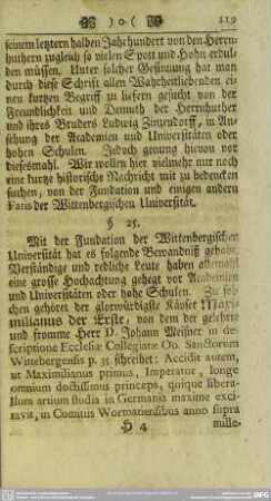 §. 25. Was zur Fundation der Wittenbergischen Universität Gelegenheit gegeben hat