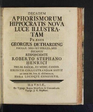 Decadem Aphorismorum Hippocratis Nova Luce Illustratam